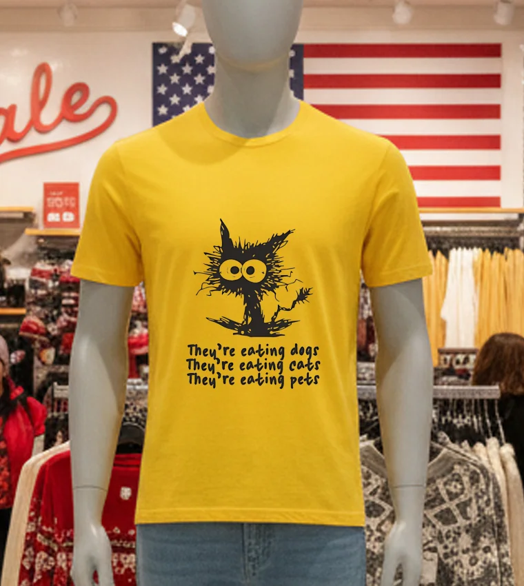They Re Eating Dogs They Re Eating Cats They Re Eating Pets Scared Cat - yellow-t-shirt They Re Eating Dogs They Re Eating Cats They Re Eating Pets Scared Cat Yellow T Shirt