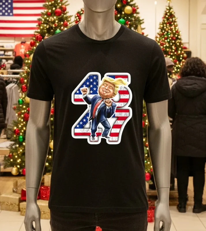 Trump 45 47 Dance Cartoon Funny Black T Shirt