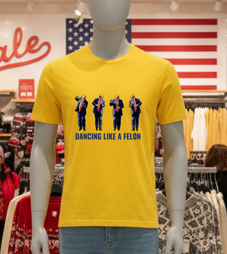Trump Dancing Like A Felon - yellow-t-shirt Trump Dancing Like A Felon Yellow T Shirt