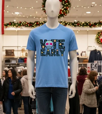 Vote Early Brocade Flowers Blue T Shirt