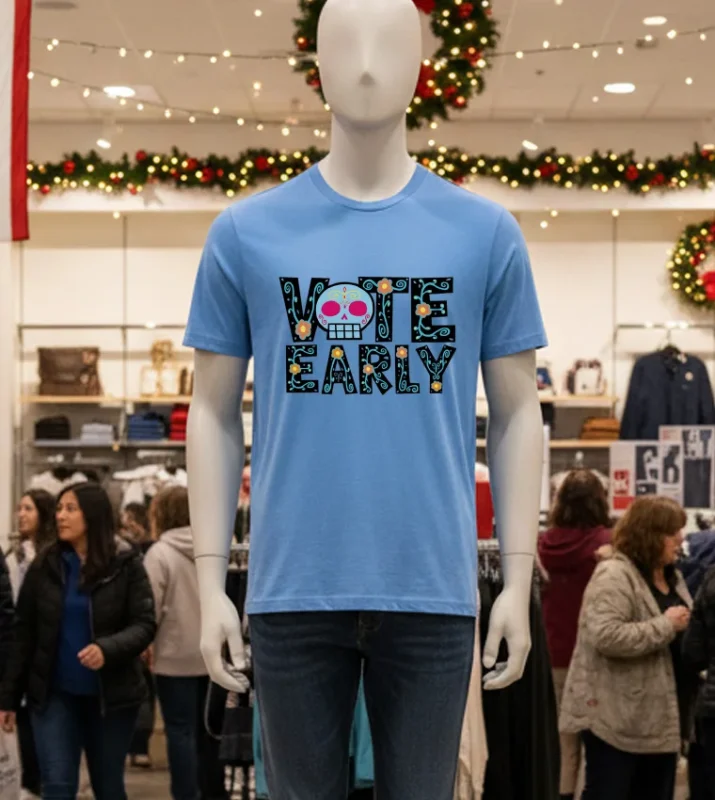 Vote Early Brocade Flowers Blue T Shirt