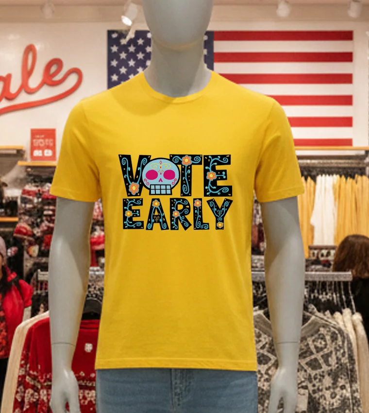 Vote Early Brocade Flowers - yellow-t-shirt Vote Early Brocade Flowers Yellow T Shirt