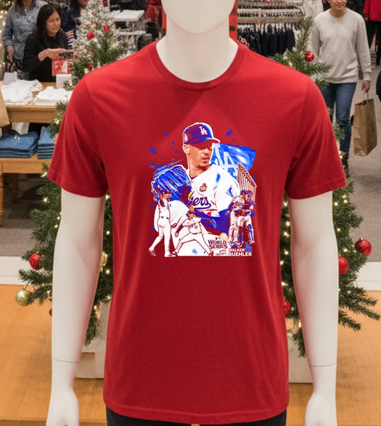 Walker Buehler Throw The Ball Graphic La Dodgers World Series 2024 - red-t-shirt Walker Buehler Throw The Ball Graphic La Dodgers World Series 2024 Red T Shirt