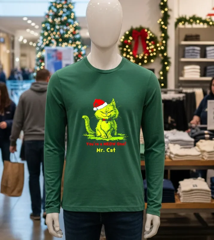 You Re A Meow One Mr Cat Christmas Green T Shirt