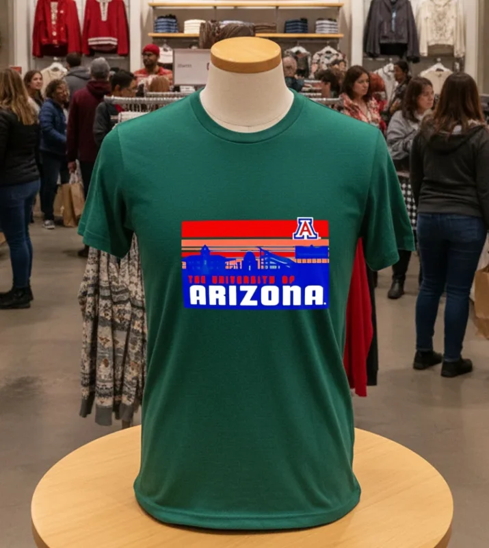 Arizona Wildcats University Campus Skyline Retro   Green T Shirt