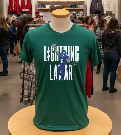 Baltimore Ravens Lamar Jackson Touchdown Leap Signature   Green T Shirt