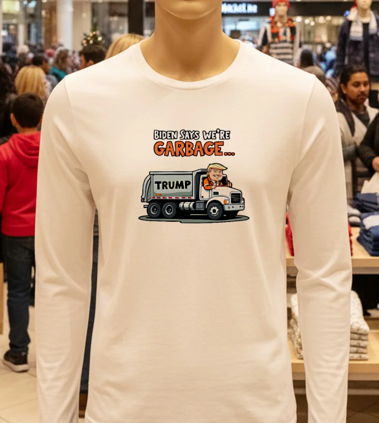 Biden Says We Re Garbage Trump Funny Cartoon - white-t-shirt Biden Says We Re Garbage Trump Funny Cartoon White T Shirt 1