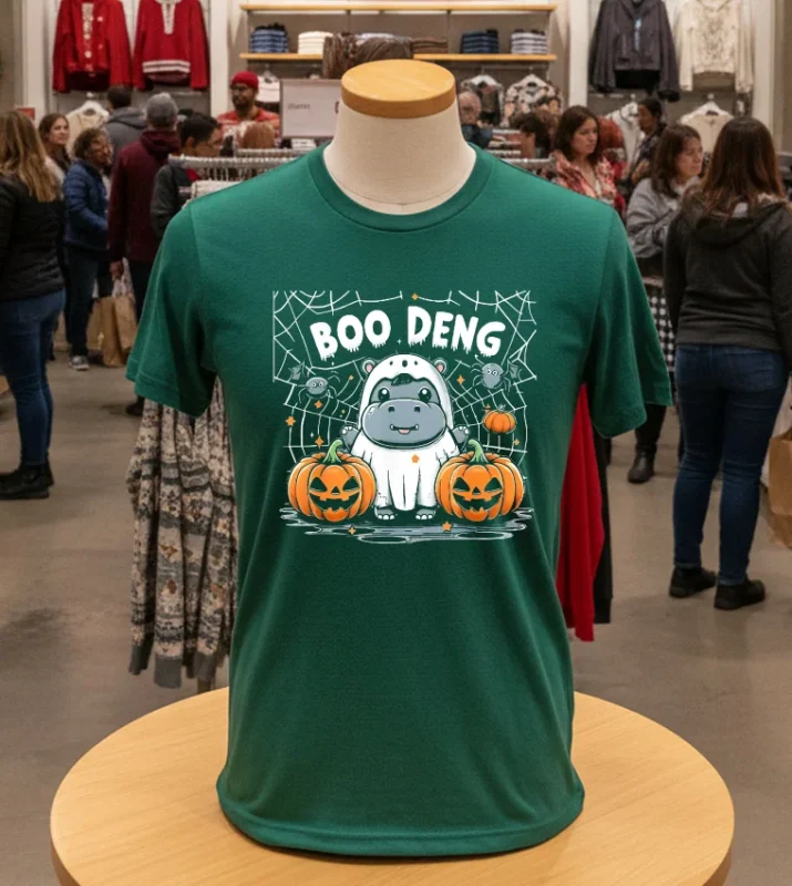 Boo Deng Funny Moo Hippo Halloween Cute Baby Pygmy Green T Shirt