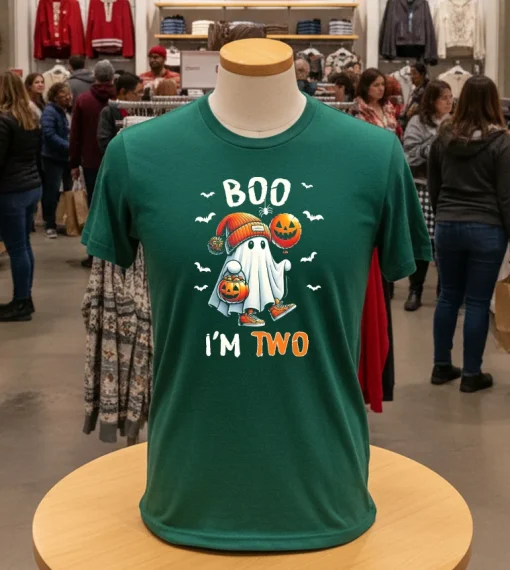 Boo I’m Two Ghost 2Nd Birthday Halloween   Green T Shirt