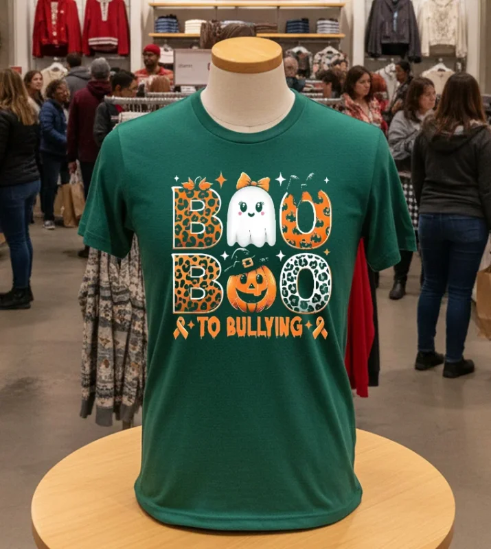 Boo To Bullying Halloween Orange Anti Bully Unity Day Ghost Green T Shirt