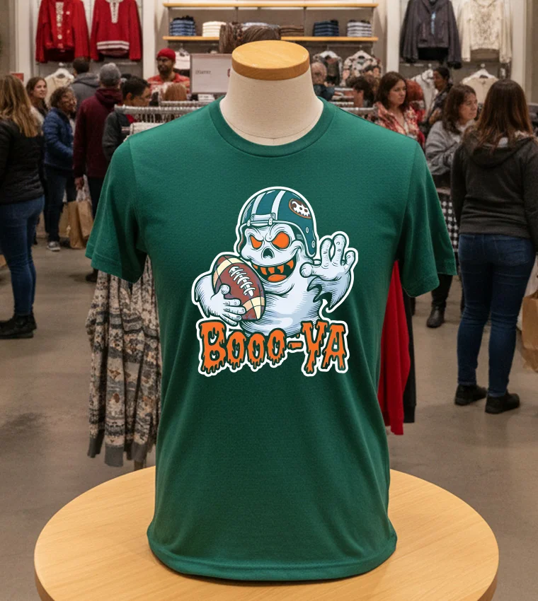 Boooya Spooky Ghost Halloween Football Great - green-t-shirt Boooya Spooky Ghost Halloween Football Great Green T Shirt