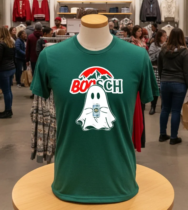 Booschbeer Halloween Funny Ghost Drinking Beer Green T Shirt