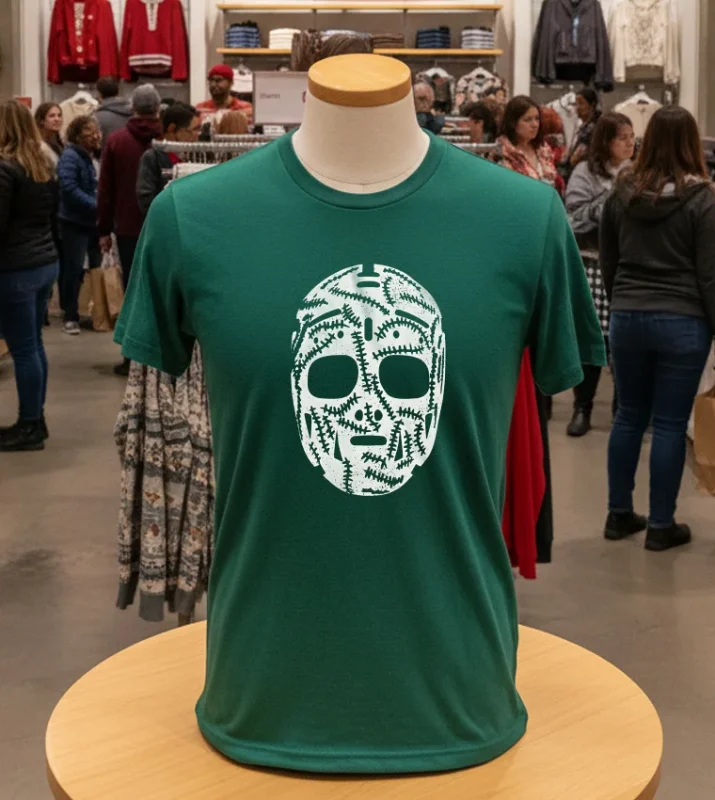 Boston Distressed Hockey Mask   Green T Shirt