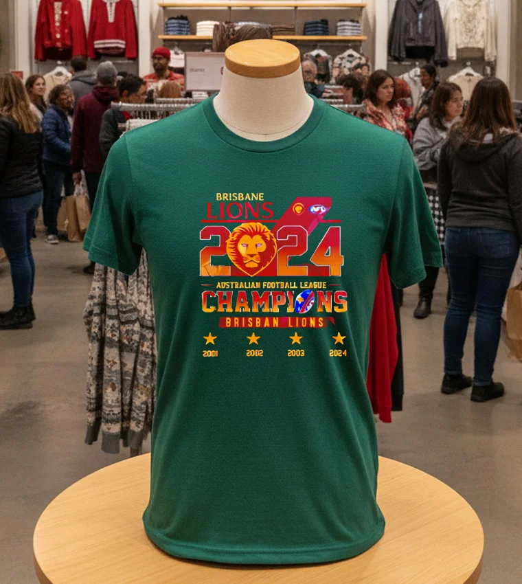 Brisbane Lions 2024 Autralian Football League Champions - green-t-shirt Brisbane Lions 2024 Autralian Football League Champions Green T Shirt