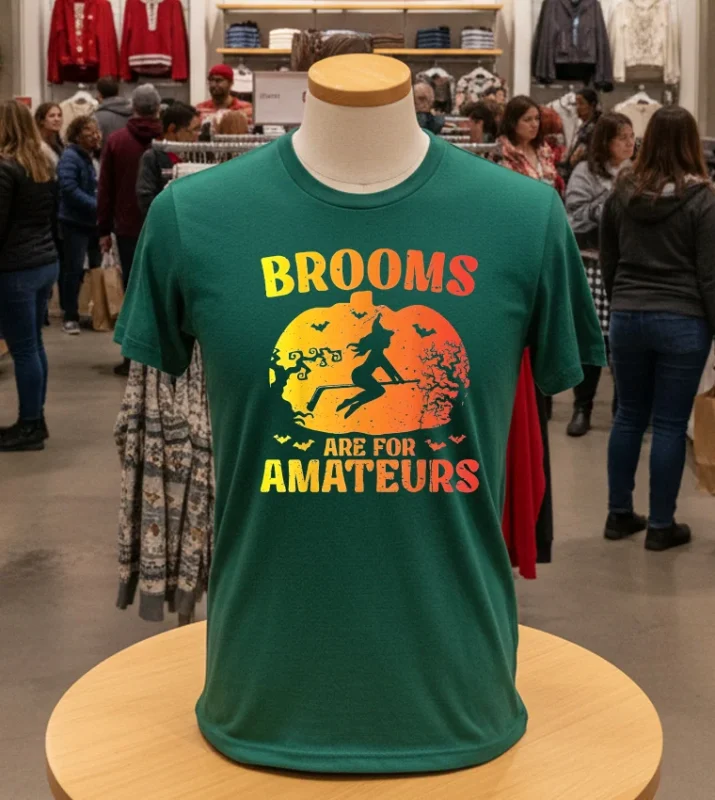 Brooms Are For Amateurs Hockey Stick Happy Halloween   Green T Shirt