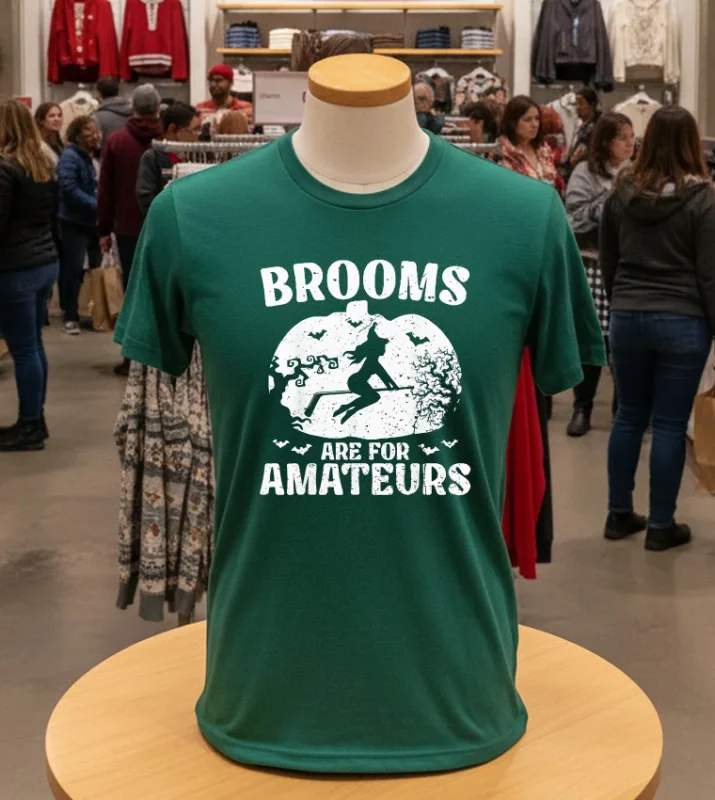 Brooms Are For Amateurs Hockey Stick Pumpkin   Green T Shirt