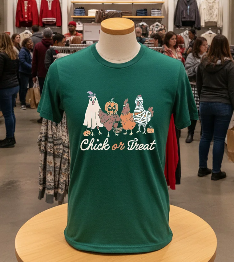 Chick Or Treat Halloween Witch Spooky Chicken - green-t-shirt Chick Or Treat Halloween Witch Spooky Chicken Green T Shirt