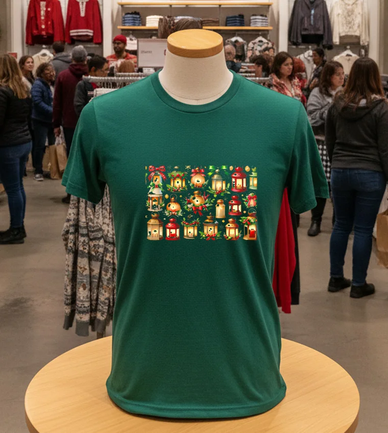 Christmas Lanterns - green-t-shirt Christmas Lanterns Green T Shirt