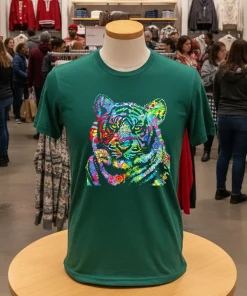 Cool Rainbow Neon Trippy Jungle Tiger   Green T Shirt