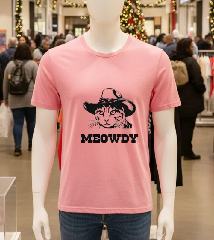 Cowboy Cat Meowdy   Pink T Shirt