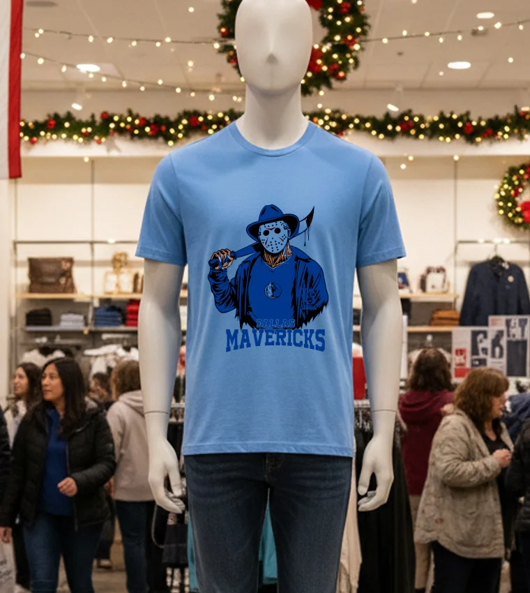 Dallas Mavericks Jason Voorhees Happy Halloween - blue-t-shirt Dallas Mavericks Jason Voorhees Happy Halloween Blue T Shirt