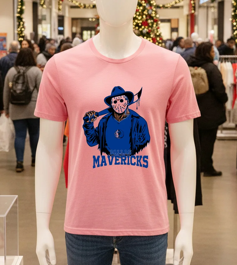 Dallas Mavericks Jason Voorhees Happy Halloween - pink-t-shirt Dallas Mavericks Jason Voorhees Happy Halloween Pink T Shirt