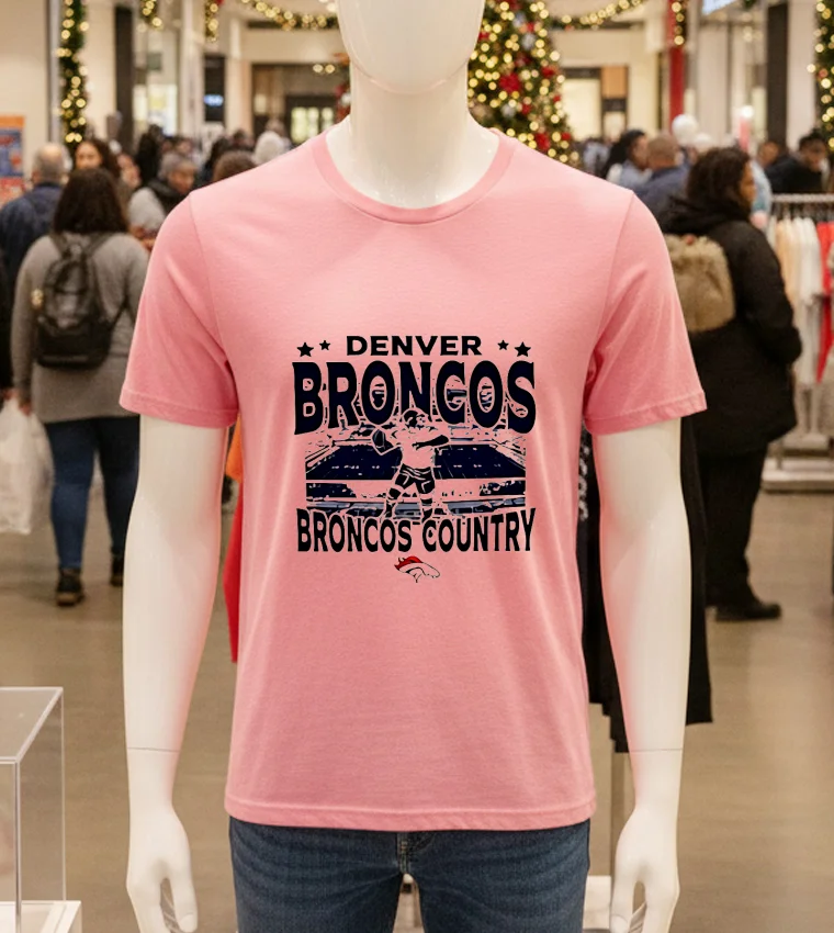 Denver Broncos Country Logo - pink-t-shirt Denver Broncos Country Logo Pink T Shirt