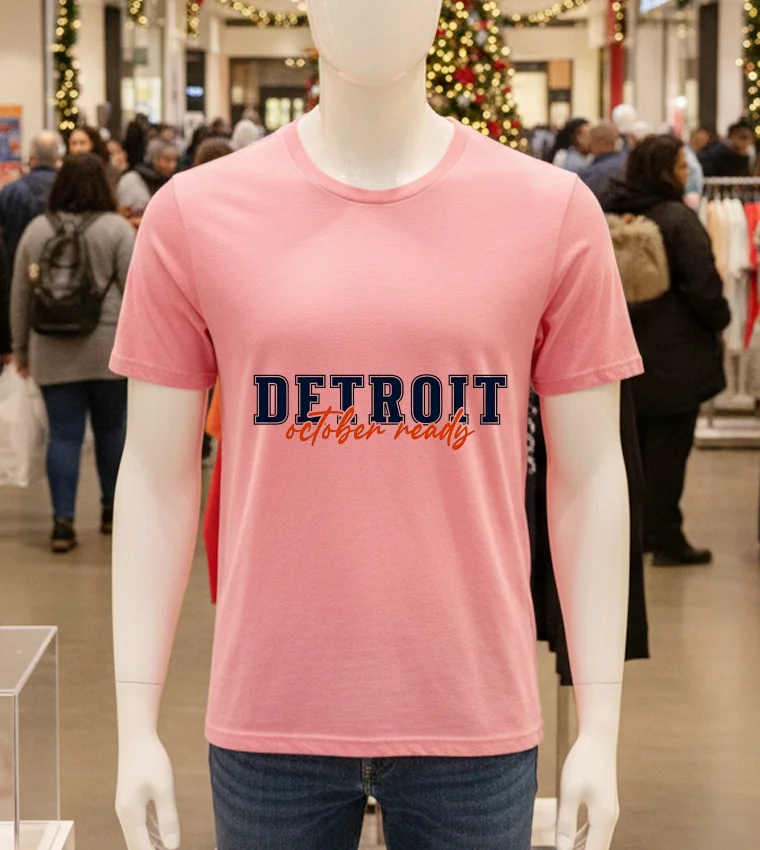 Detroit October Ready Baseball - pink-t-shirt Detroit October Ready Baseball Pink T Shirt
