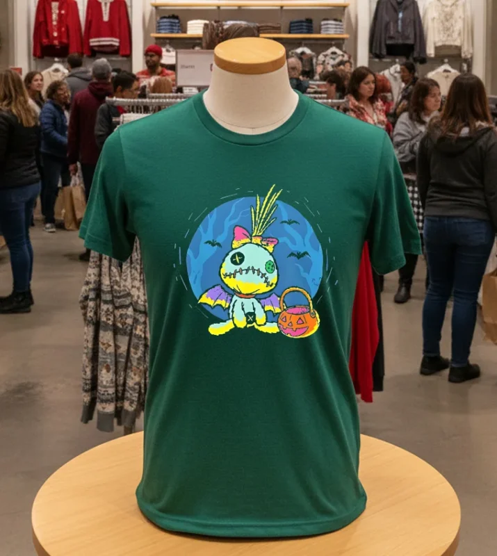 Disney Lilo And Stitch Scrump Doll In Bat Costume Halloween Green T Shirt