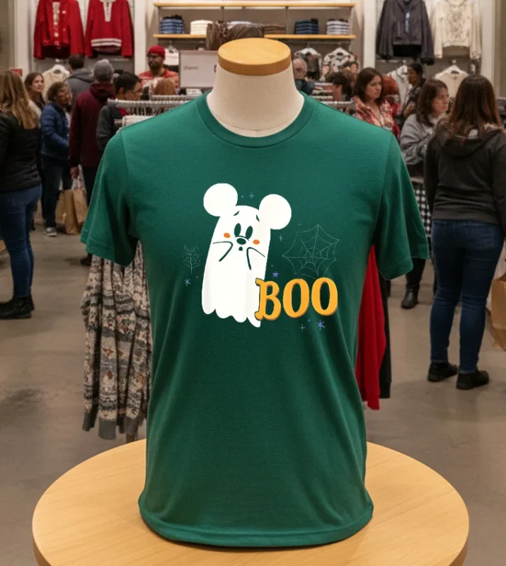 Disney Mickey Mouse Cute Little Ghost Boo Halloween Green T Shirt