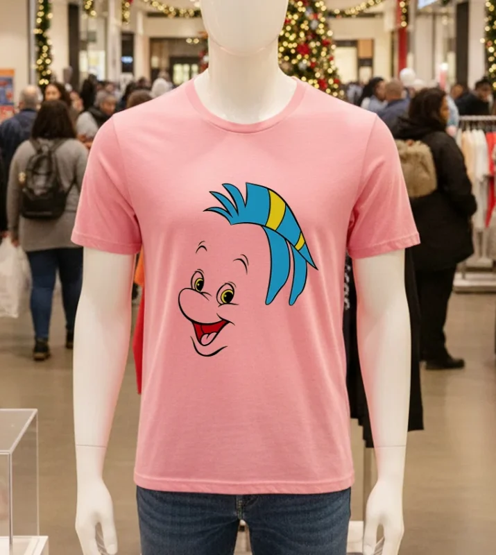 Disney The Little Mermaid Flounder Big Face   Pink T Shirt