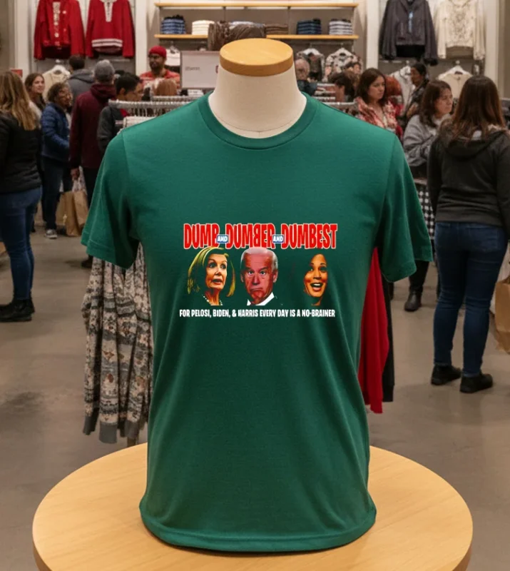 Dumb And Dumber And Dumbest Pelosi Biden And Harris Every Day Is A No Brainer Green T Shirt