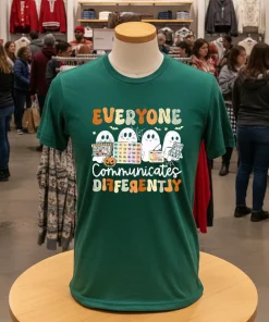 Everyone communicates differently halloween slp sped teacher shirt