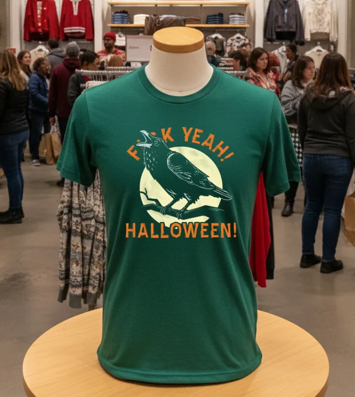 F Yeah! Halloween! Raven   Green T Shirt