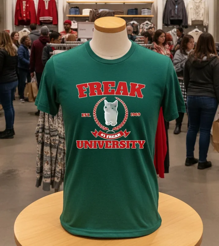 Freak University #1 Freak Cat Est 1969 Vintage   Green T Shirt