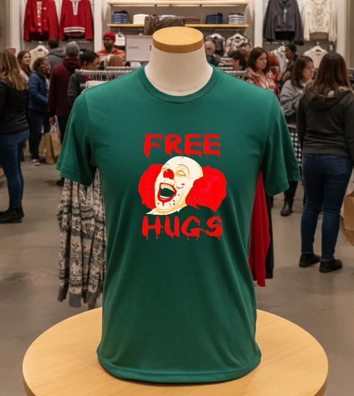 Free Hugs Halloween Evil Killer Scary Clown Horror Gift Green T Shirt