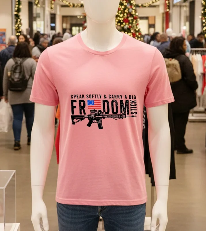 Freedom Stick Patriotic 2A Speak Softly And Carry A Big Gun Pink T Shirt