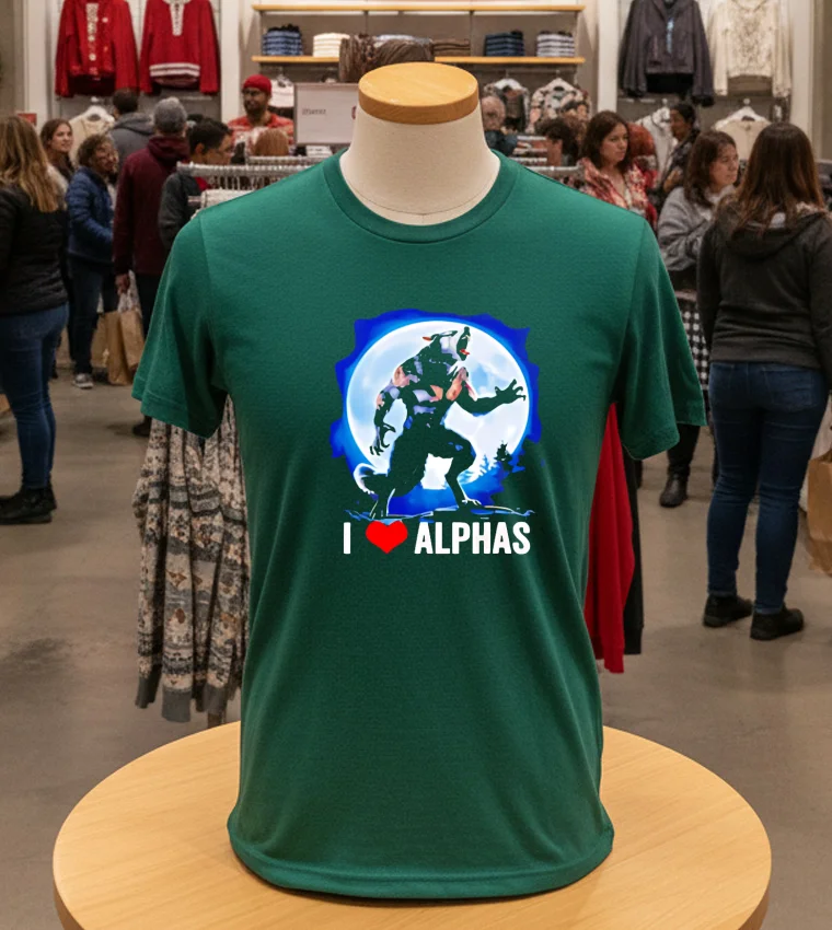 Funny Cringe Werewolf Wolf Meme I Heart Alphas I Love Alphas Retro - green-t-shirt Funny Cringe Werewolf Wolf Meme I Heart Alphas I Love Alphas Retro Green T Shirt