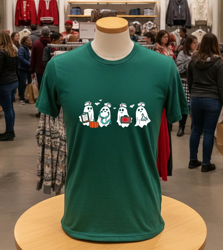 Ghost Nurses Halloween Crew Funny Costume Scrub - green-t-shirt Ghost Nurses Halloween Crew Funny Costume Scrub Green T Shirt