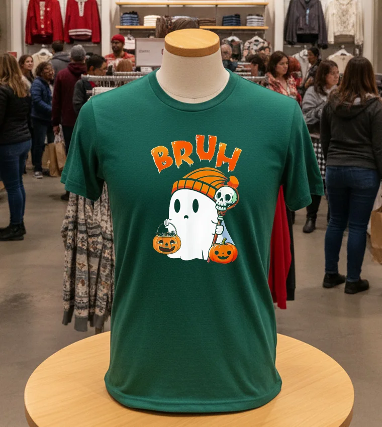Halloween Bruh Ghost Boo Pumpkin Boys Kids - green-t-shirt Halloween Bruh Ghost Boo Pumpkin Boys Kids Green T Shirt