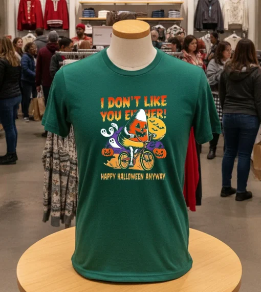 Halloween Costume Team Candy Corn I Don T Like You Either   Green T Shirt