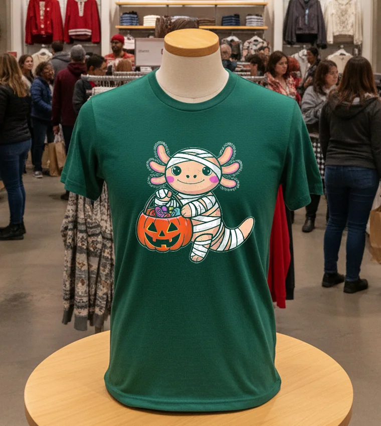 Halloween Girls Toddler Kids Mummy Axolotl - green-t-shirt Halloween Girls Toddler Kids Mummy Axolotl Green T Shirt