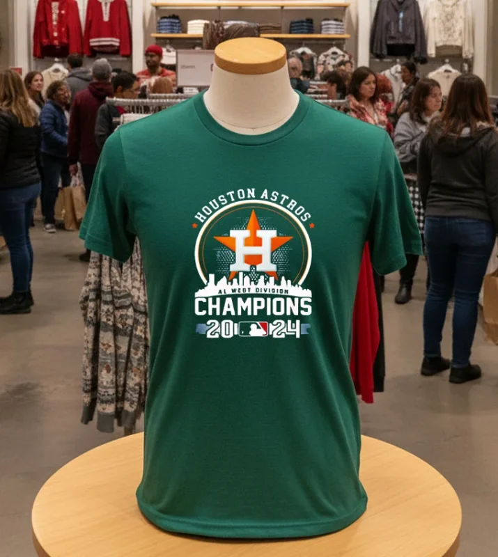 Houston Astros Skyline Al West Champs 2024   Green T Shirt