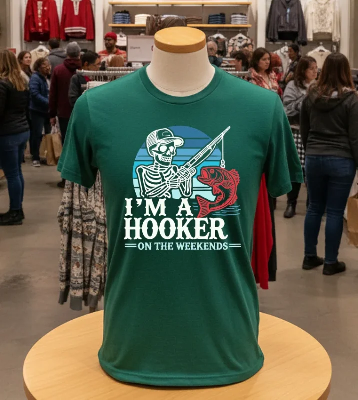 I Am A Hooker On The Weekends Funny Bass Fishing Skeleton   Green T Shirt