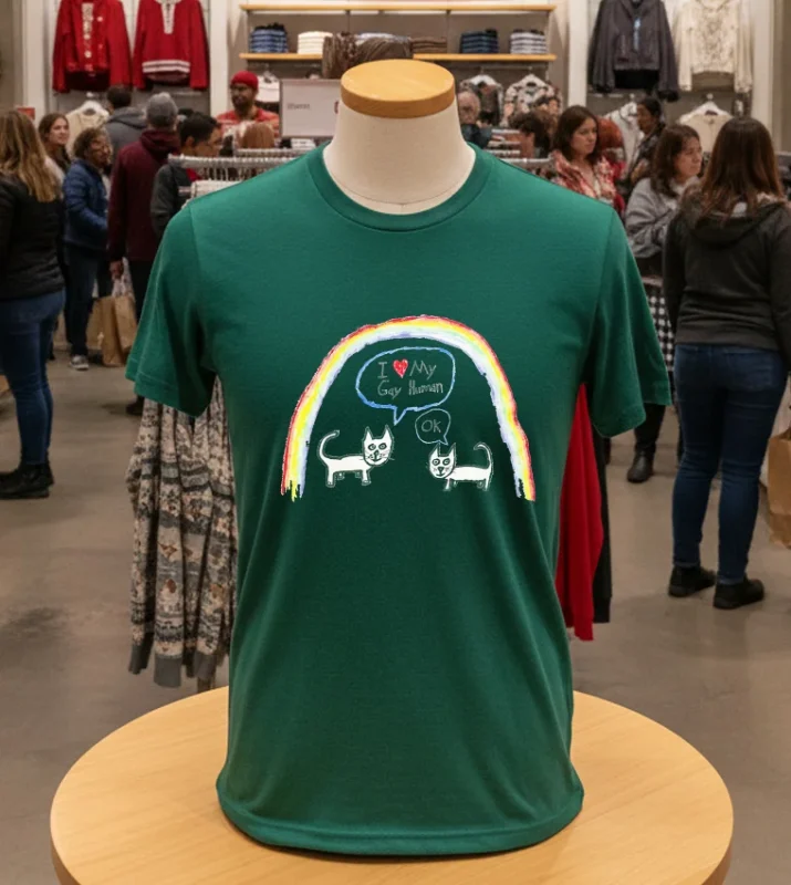 I Love My Gay Human Cats Rainbow Green T Shirt