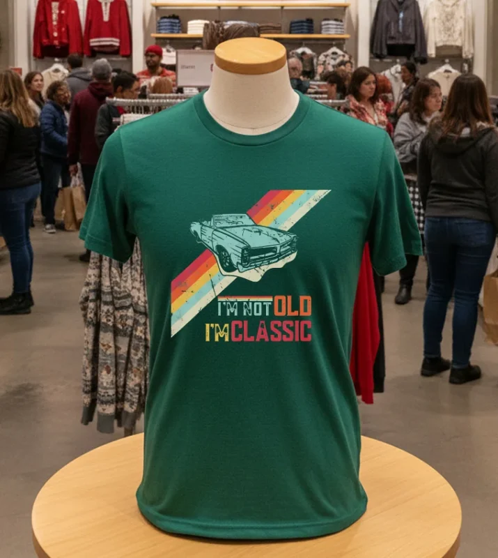 I M Not Old I M Classic! Funny Car Design Old Man   Green T Shirt