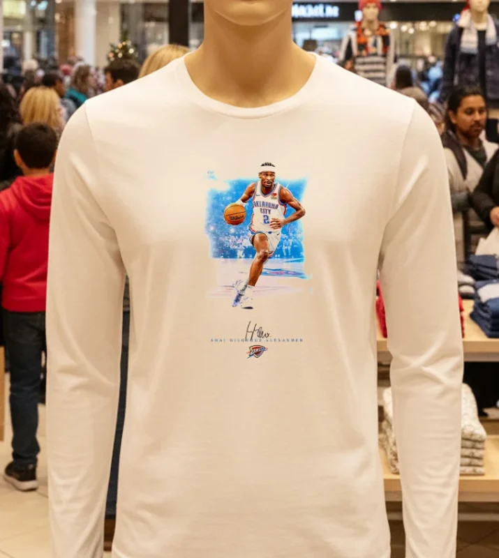 Oklahoma City Thunder Shai Gilgeous Alexander Player Signature White T Shirt 1