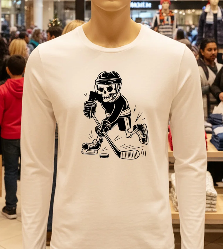 Skeleton Playing Ice Hockey Sport Graphic - white-t-shirt Skeleton Playing Ice Hockey Sport Graphic White T Shirt 1