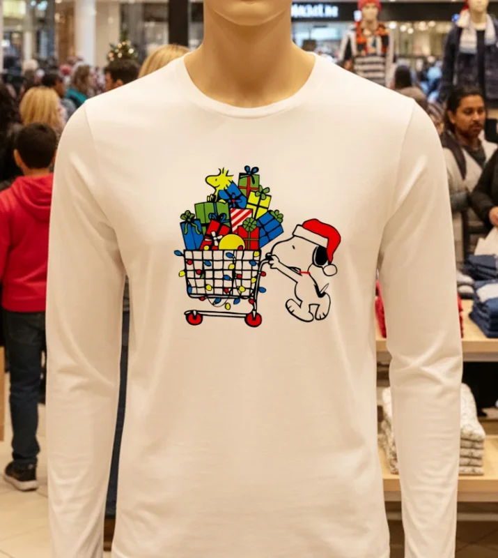 Snoopy Go To The Supermarket Christmas White T Shirt 1